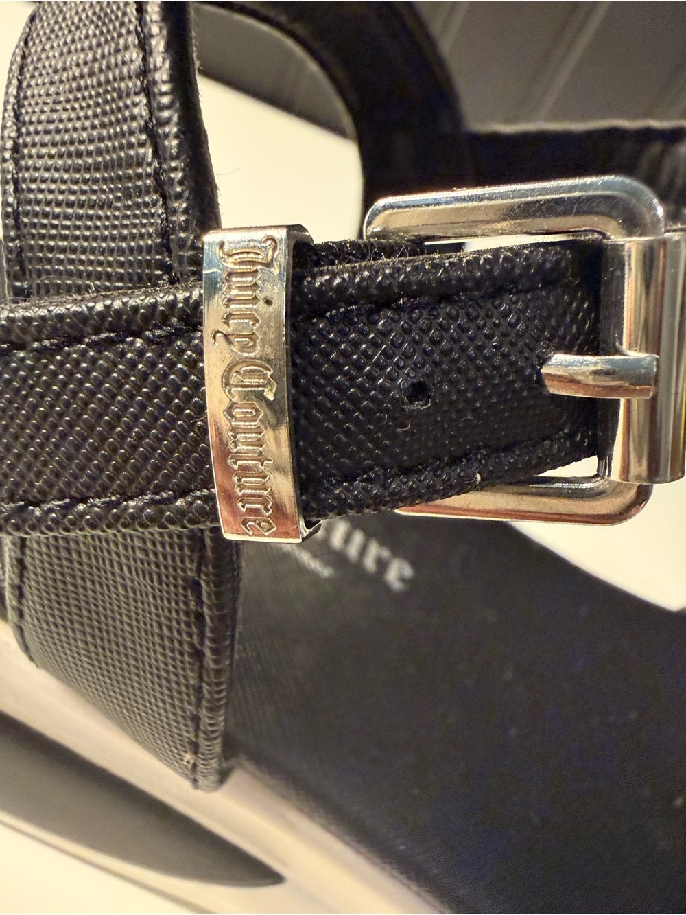 Juicy Couture Black Ankle-Strap Platform Sandals with Mesh Accent - Picture 15 of 16
